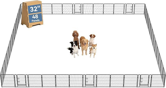 DUMOS Dog Playpen Indoor, Metal 32 Inch 48 Panels Foldable Pet Fence by DumosLifestyle