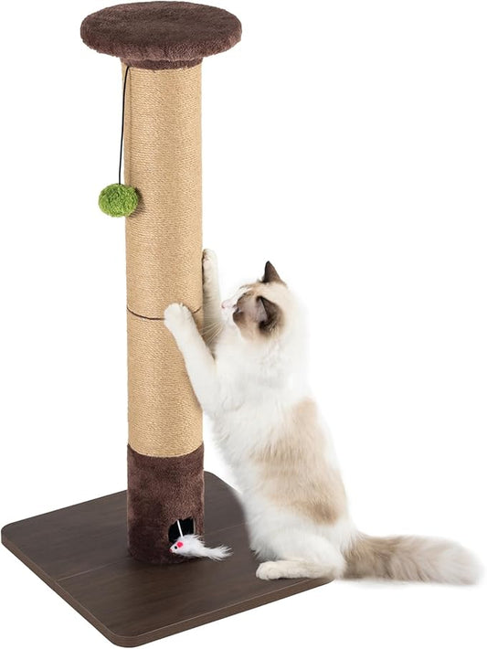 Cat Scratching Post for Indoor Cats Adults – 33.46" Tall Stylish Sisal Scratcher by PAWALAYA