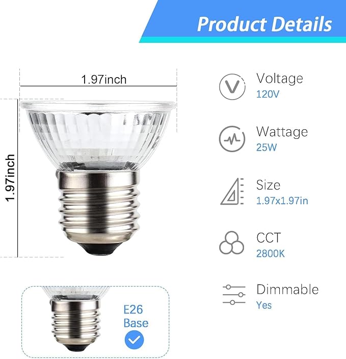 4-Pack 25W UVA Bulbs, Fit E26 Heat Reptile Lamp, Light Turtle Heat Lamp - Image 2