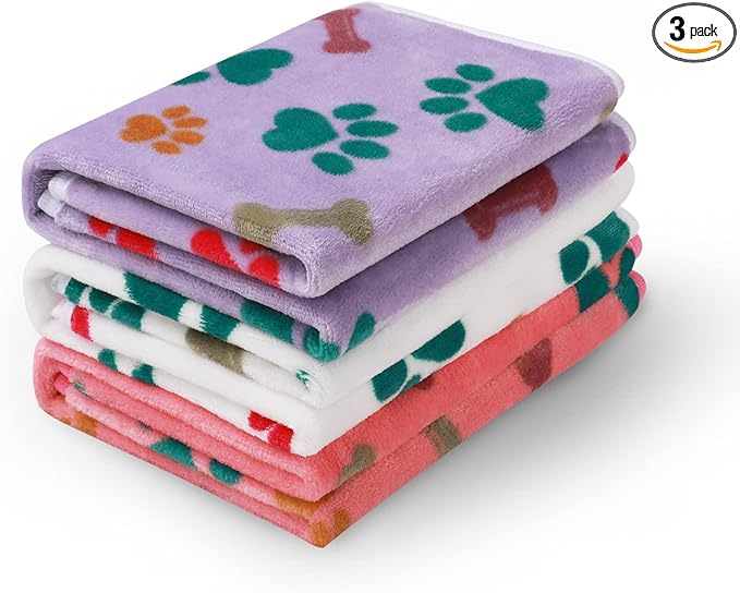 Luciphia 1 Pack 3 Blankets Fluffy Premium Fleece Pet Blanket Flannel Paw Bone by luciphia