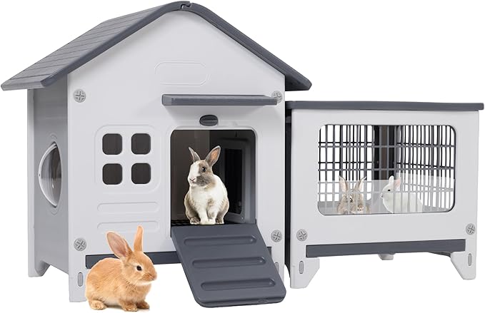 Rabbit Hutch Outdoor Indoor Plastic Waterproof Bunny Cage Enclosure Chew-Proof by DebluePetSupplies