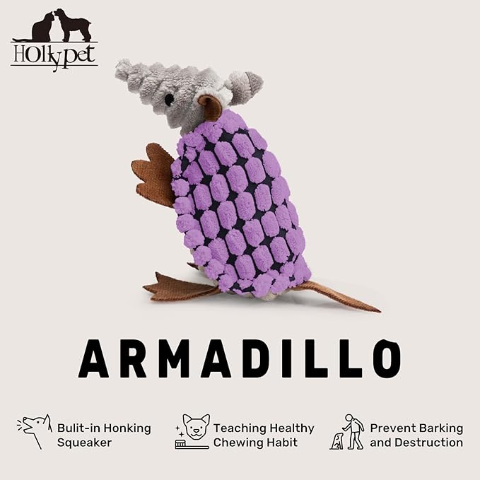 Hollypet Plush Dog Squeaky Toy Stuffed Armadillo Animal Pet Puppy Chew Toys - Image 4
