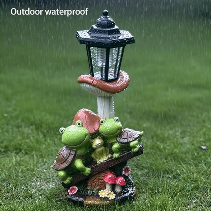 Outdoor Solar Powered Turtle Statue, Turtle and Mushroom-Shaped Sculpture - Image 5