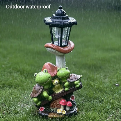 Outdoor Solar Powered Turtle Statue, Turtle and Mushroom-Shaped Sculpture - Image 5