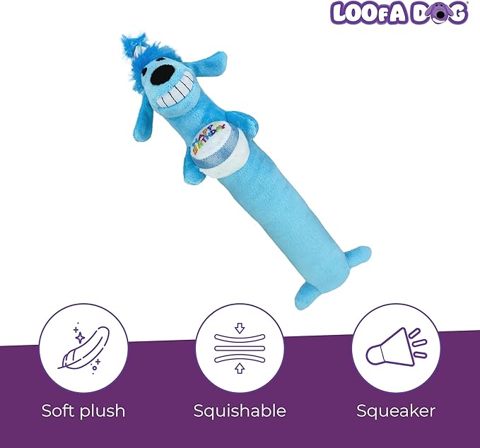 Multipet Loofa Dog Plush Toy w/ Birthday Hat - Image 3