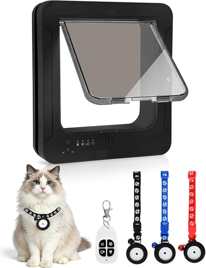 Smart Cat Door with 3 Collar Sensor Key, RFID Cat Door Collar Activated with by Unknown