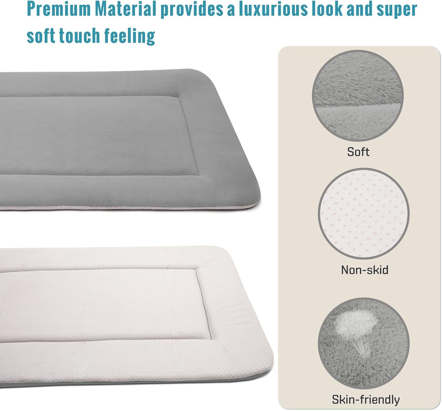 Magic Dog Soft Large Bed Crate Pad Mat, 42 Inches Machine Washable Pet Bed With Non-Slip Bottom, Gray