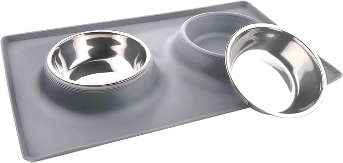 Dog Bowls with Mat and Pet Hair Removal Tool, Carpet Rake - Image 2