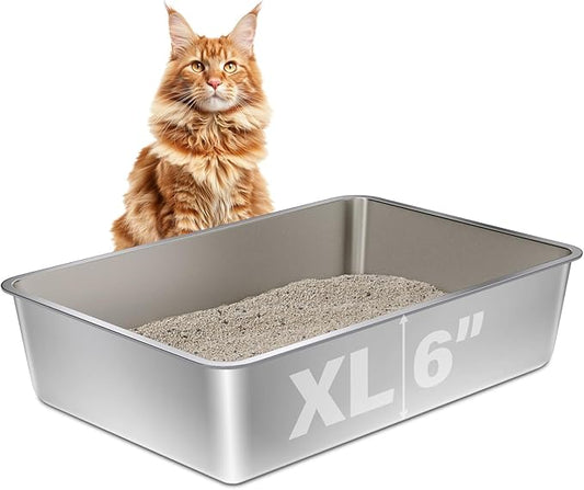 Stainless Steel Litter Box XL, 23.6" X 15.7" X 6" Steel Litter Box, Extra Large by StainlessSteelLitterBox