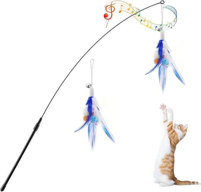 Pawaboo Feather Teaser Cat Toy, Interactive Feather Wand Cats Toy Flying by Pawaboo