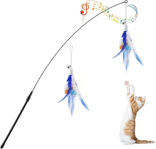 Pawaboo Feather Teaser Cat Toy, Interactive Feather Wand Cats Toy Flying by Pawaboo