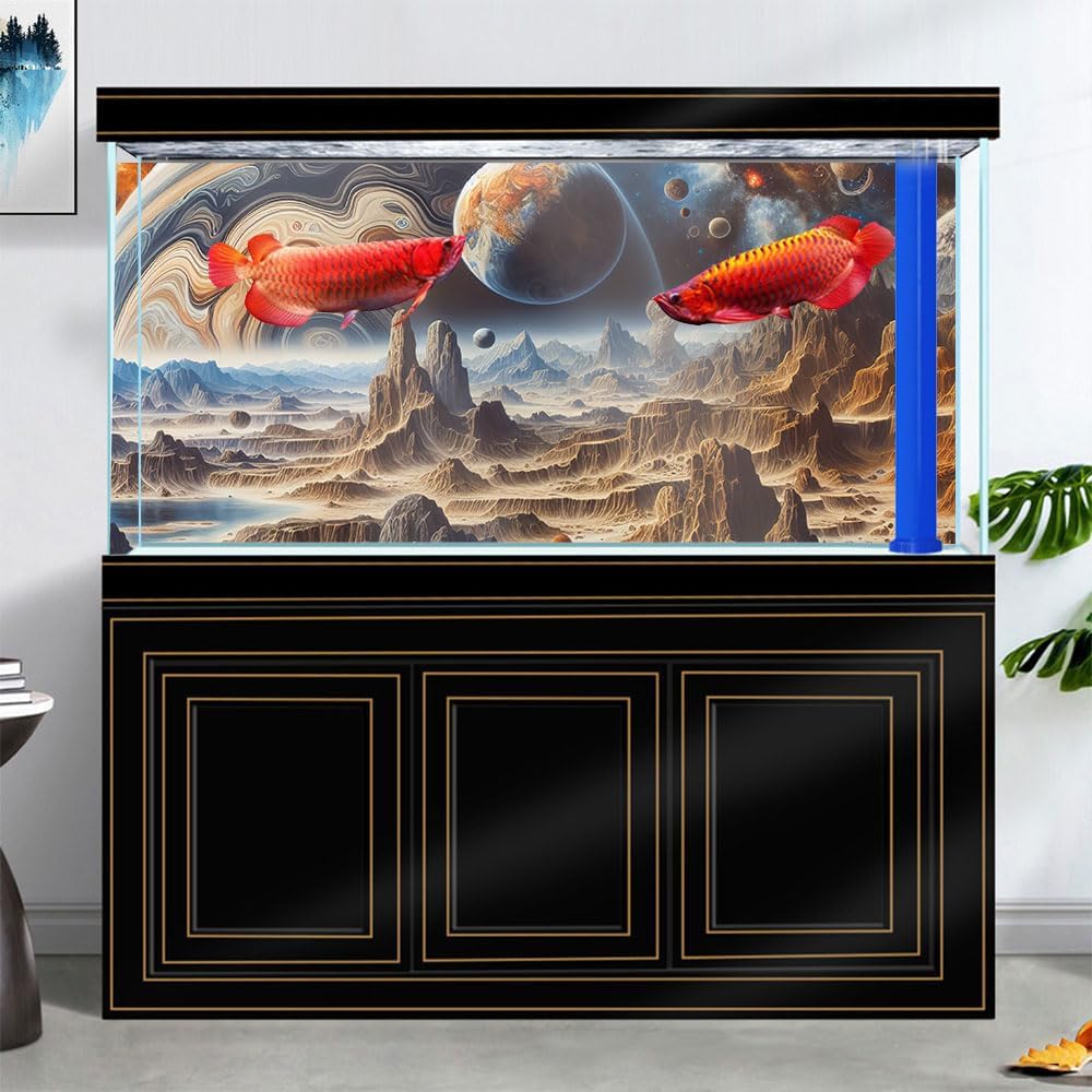 48X24IN Cosmic Spaceterrarium Background, Cool Parallel Space Themed Aquarium Reptile Habitat Background, Aquarium Background with 10EVA Double-Sided Tape