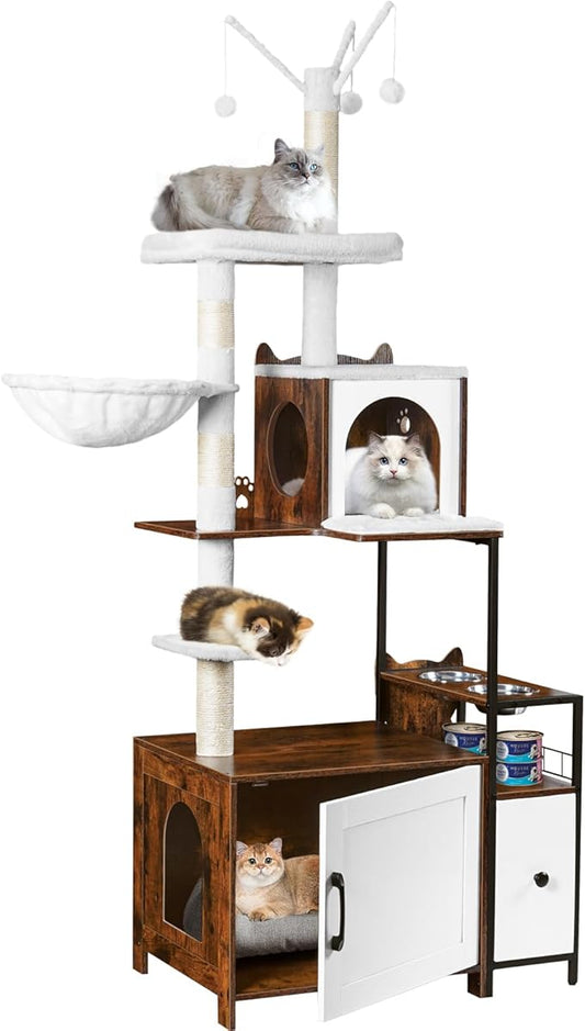 Snughome Cat Tree with Litter Box Enclosure, 3-in-1 Modern Cat Tower by Snughome