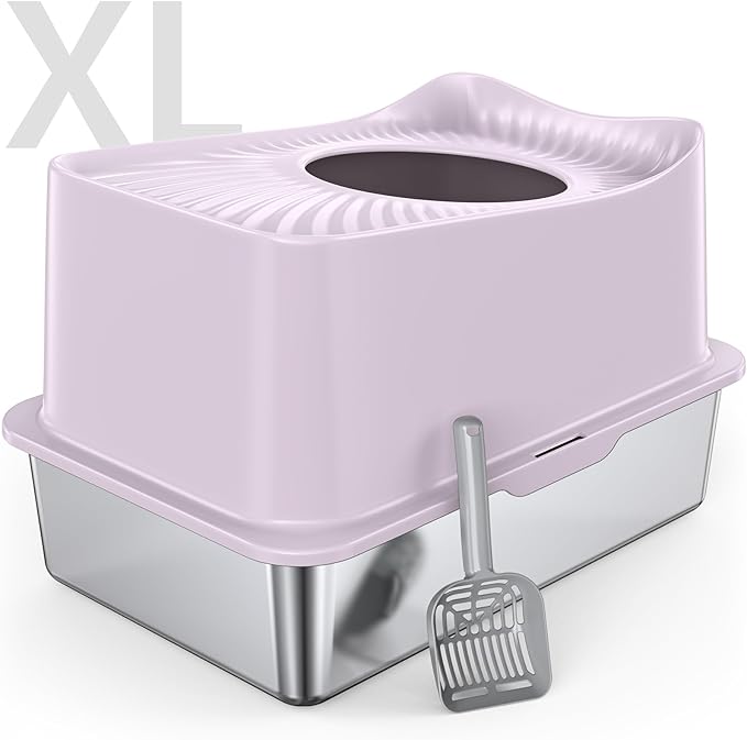 WoofiGo XL Stainless Steel Cat Litter Box Top Entry Extra Large Metal Litter Box by CatLitterBox