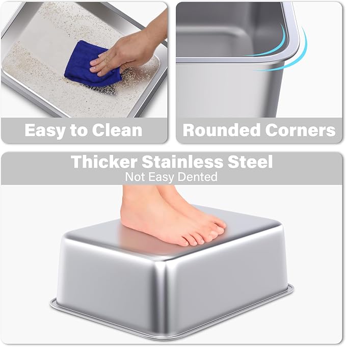 Stainless Steel Litter Box 2 Pack, Never Absorb Odor, Non Stick Metal Litterbox - Image 4