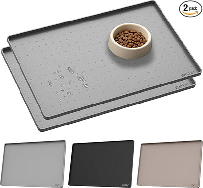 YINEYA 2 Pack Silicone Dog & Cat Food Mat Waterproof 22" x 14", Raised Edge Dog by YINEYA