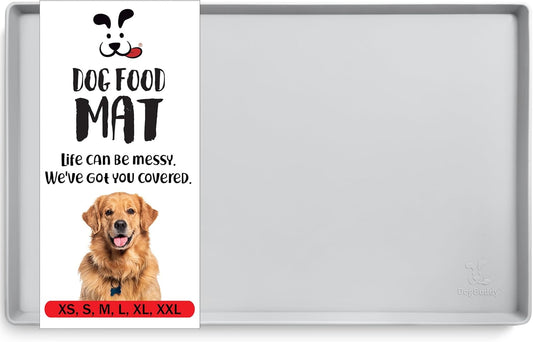 DogBuddy Dog Food Mat – Waterproof Dog Bowl Mat for Food and Water, Silicone Pet Feeding Mats for Floors, Non-Slip Placemat with High Edges for Dogs Bowls, Puppy Essentials (Small: 19"x12", Mist)