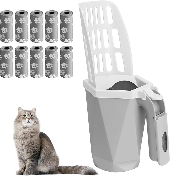 Cat Litter Scooper with Holder Kitty Litter Scoop with Waste Can and 150 Refill by Austepax