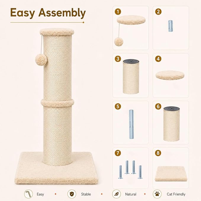 PAWSCRAT Cat Scratching Post 32 Inch High, 5.5 Inch Large Diameter Natural - Image 7