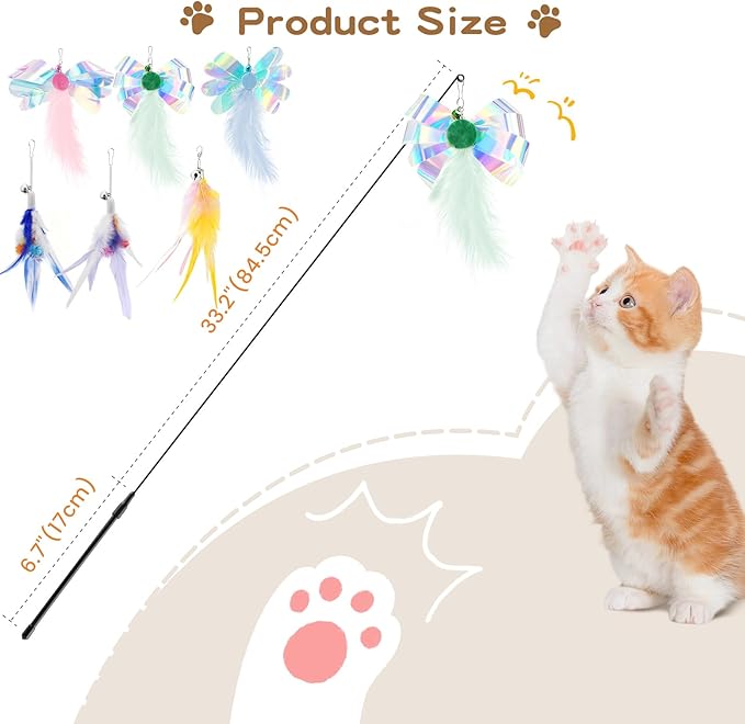 Pawaboo Feather Teaser Cat Toy, Interactive Feather Wands Cats Toy Flying - Image 7