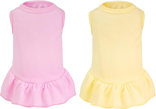2 Pcs Dog Dresses Cat Skirt Solid Color Dog Clothes Summer Sleeveless Puppy by choyaxo