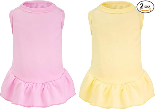 2 Pcs Dog Dresses Cat Skirt Solid Color Dog Clothes Summer Sleeveless Puppy by choyaxo