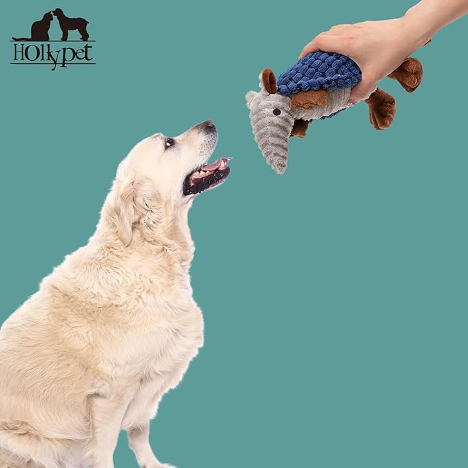 Hollypet Plush Dog Squeaky Toy Stuffed Armadillo Animal Pet Puppy Chew Toys - Image 4
