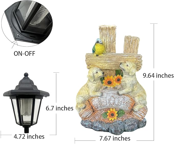 Outside Dog Statue with Solar Lantern, Garden Welcome Sign Dog Solar Figurines - Image 3