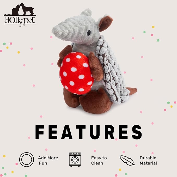 Hollypet Plush Dog Squeaky Toy Stuffed Armadillo Animal Pet Puppy Chew Toys - Image 6