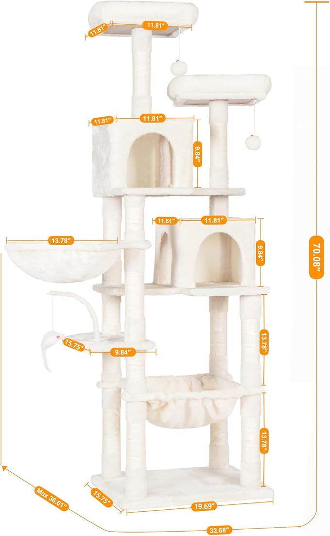 Heybly Cat Tree, 70 inches Tall Cat Tower condo - Image 4