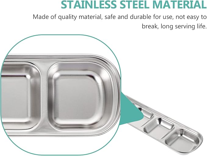 VILLCASE Stainless Steel Pet Feeding Tray 3-Compartment Multi-Grid Fodder Plate - Image 3