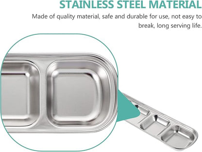 VILLCASE Stainless Steel Pet Feeding Tray 3-Compartment Multi-Grid Fodder Plate - Image 3