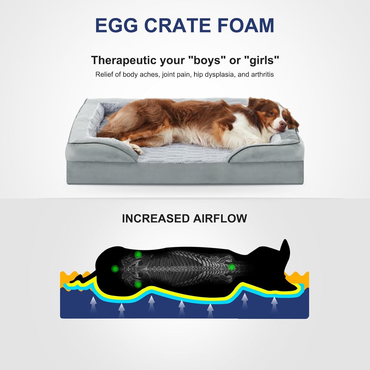 FURTIME Orthopedic Dog Bed for Extra Large Dogs - XL Washable Dog Sofa Bed Large, Supportive Foam Pet Couch Bed with Removable Washable Cover, Waterproof Lining and Nonskid Bottom, Light Grey