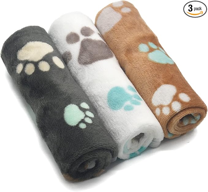 1 Pack 3 Puppy Blankets Super Soft Warm Sleep Mat Cute PAW Print Blanket Fleece by SORKUT
