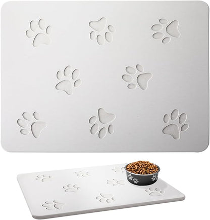 White Diatomaceous Earth Dog Bowl Mat | Non-Slip Pet Food & Water Mat | Square by Unknown