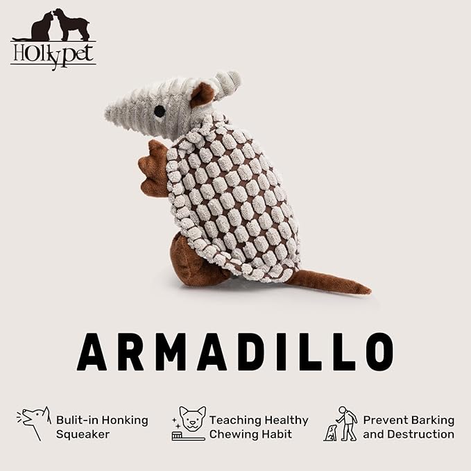 Hollypet Plush Dog Squeaky Toy Stuffed Armadillo Animal Pet Puppy Chew Toys - Image 4