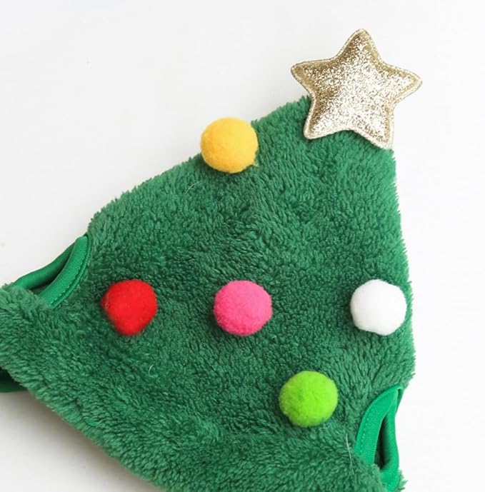 Christmas Tree Headwear Hat for Pet Decorations Star Pompoms Christmas Dog - Image 5