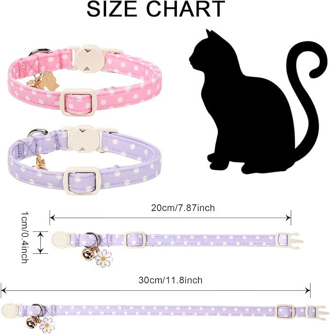 2 Pack Pink Purple Polka Cat Collars Breakaway - Image 4