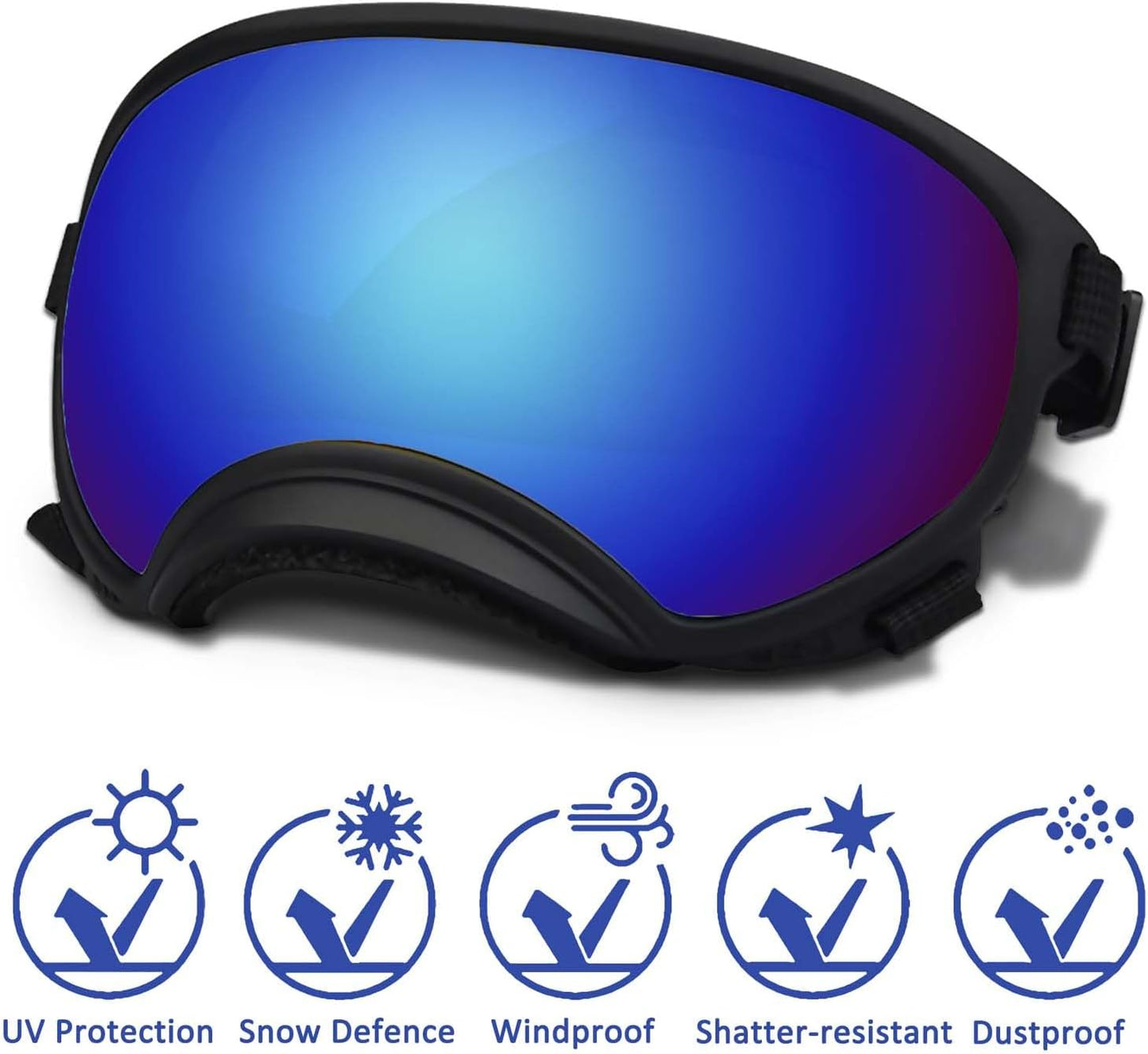 Medium Dog Sunglasses with Adjustable Strap UV Protection, Winproof Dog Puppy Sunglasses, Suitable for Medium Dog Pet Glasses, Dogs Eyes Protection,Soft Dog Goggles
