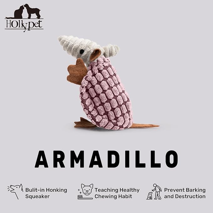 Hollypet Plush Dog Squeaky Toy Stuffed Armadillo Animal Pet Puppy Chew Toys - Image 4