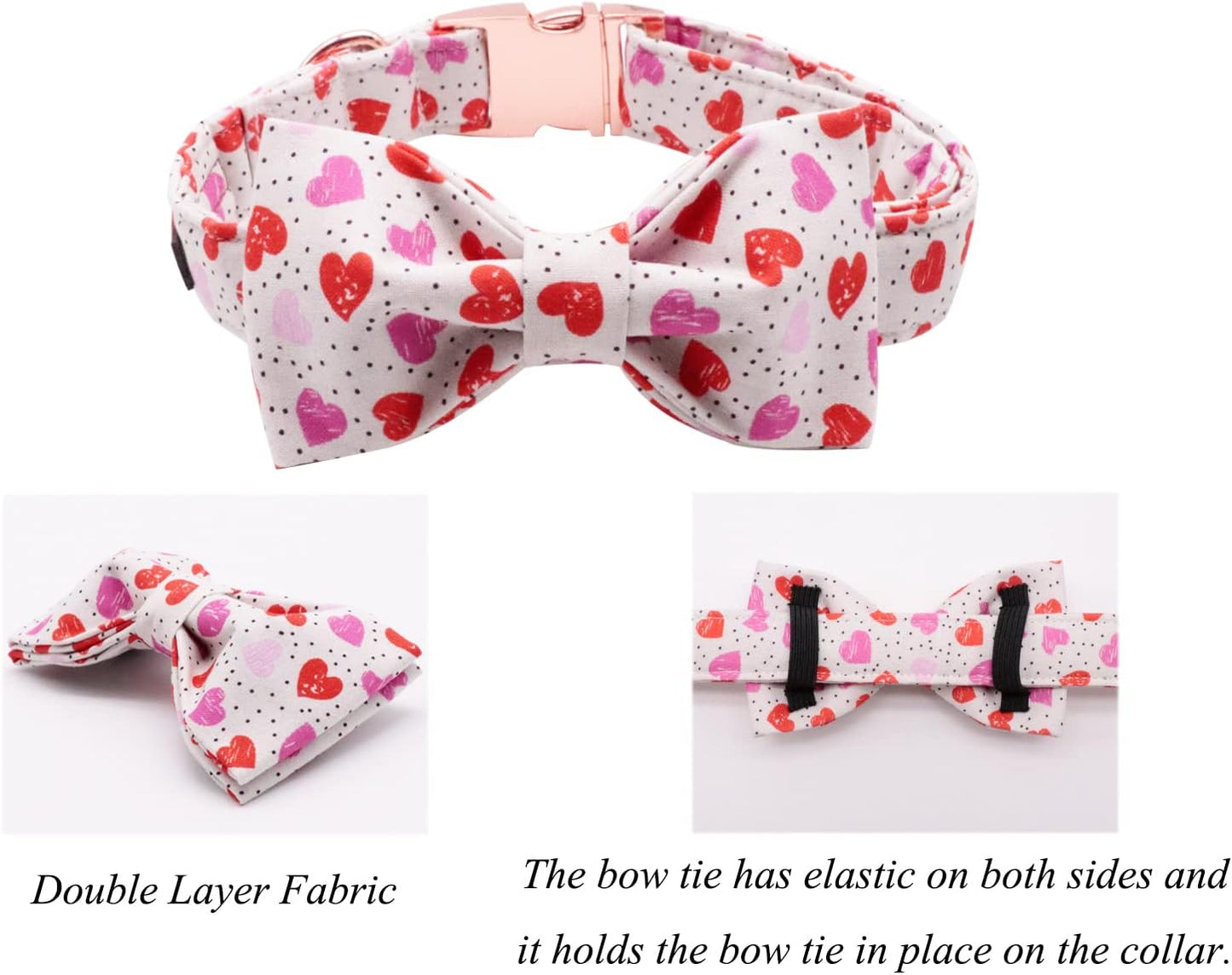 Lionet Paws Valentines Day Dog Collar with Bowtie, Dog Bowtie Collar with Metal Buckle for Dogs, Adjustable Comfortable Dog Collar Girl Boy Gift, M, Neck 13.5-22 in