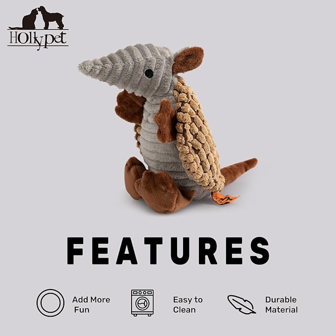 Hollypet Plush Dog Squeaky Toy Stuffed Armadillo Animal Pet Puppy Chew Toys - Image 6