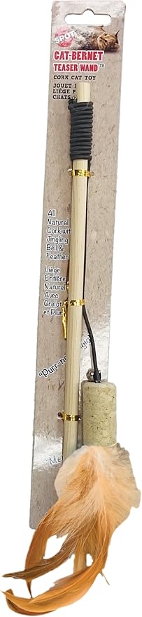 SPOT Cat-Bernet Cork with Feathers Teaser Wand Bernet Cat Toy by SPOT