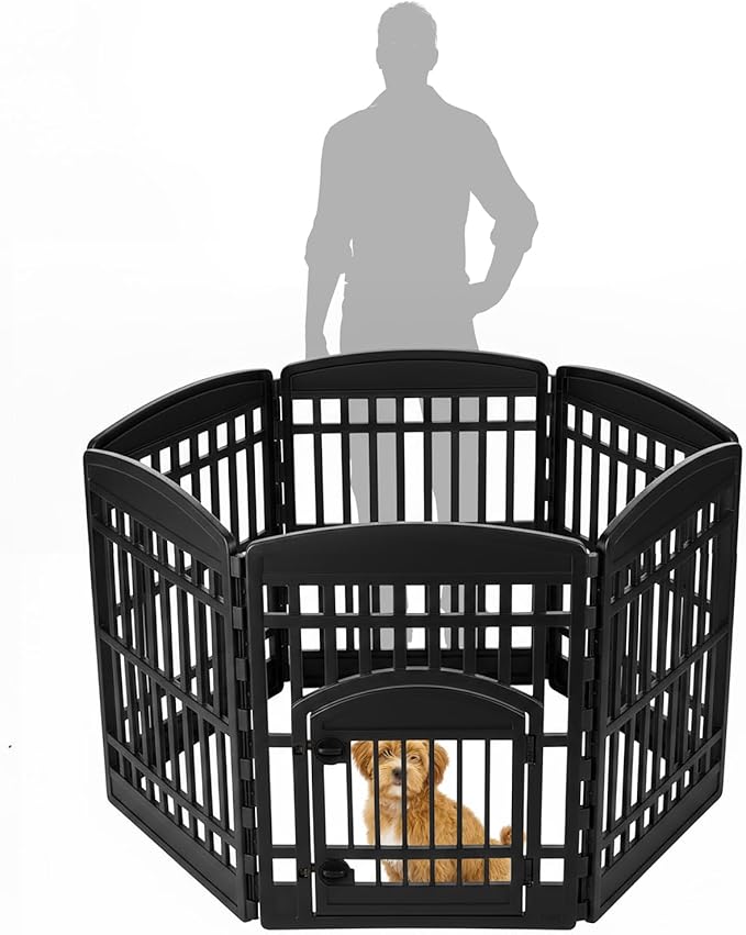 IRIS USA Dog Playpen with Door, 34” 6 Panel Pet Exercise Pen – Indoor Outdoor - Image 2