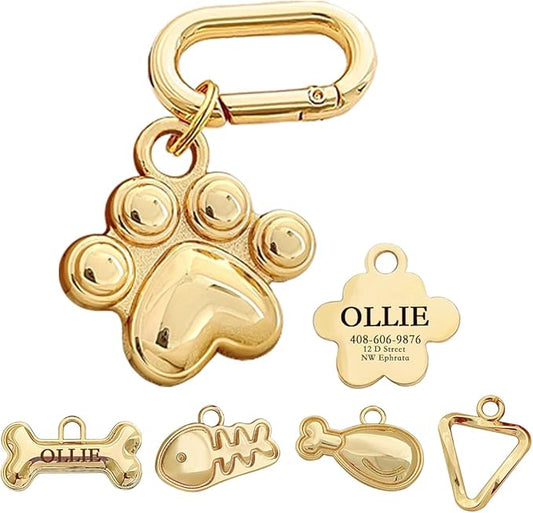 Dogs ID Tags Personalized Double Sided Deep Engraved Cat & Dog Collar Charm Paw by MEMOPAW
