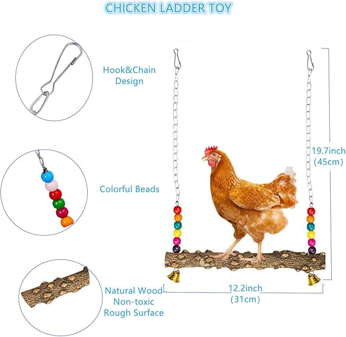 Longer Chain Chicken Toys for Coop Accessories 7PCS, Chicken Swing Ladder Perch - Image 4