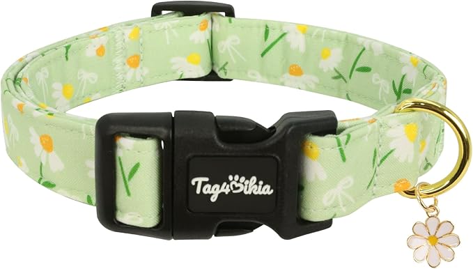 Dog Collar with Daisy Patterns, Spring Summer Collection Green Dog Collar with by Unknown