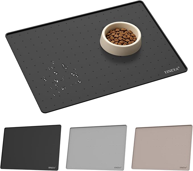 YINEYA Silicone Dog & Cat Food Mat Waterproof 18" x 12", Raised Edge Dog Bowl by YINEYA