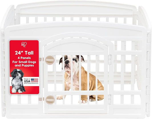 IRIS USA Dog Playpen with Door, 24” 4 Panel Pet Exercise Pen – Indoor Outdoor by IRISUSA