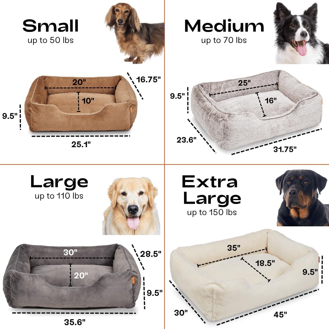 FUZI Premium Aesthetic Dog Bed for Medium Dogs with Washable Cover, Pet Couch, Pet Bed with Sides, Non-Slip Bottom, Soft and Durable Calming Dog Bed, Faux Rabbit Fur, Medium 31.75x23.6x9.5 Dark Grey